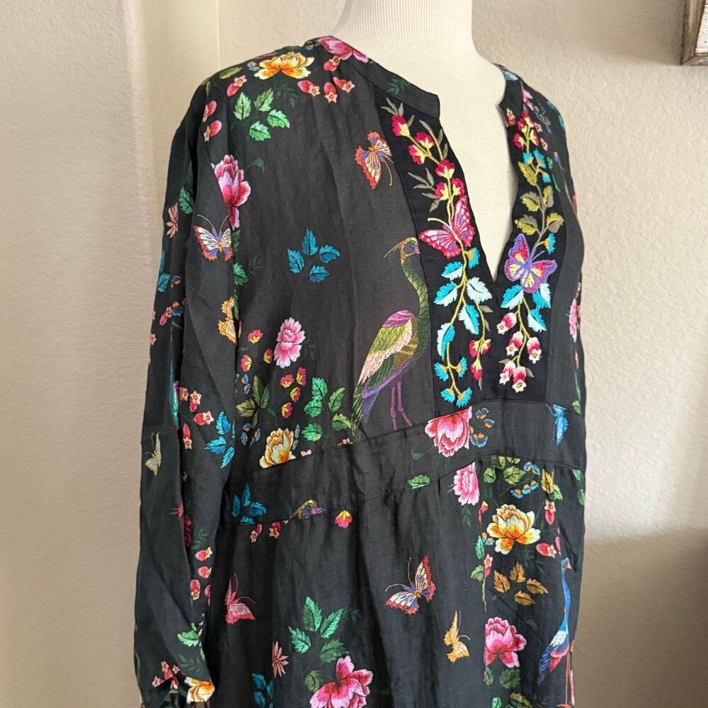 NWOT Was Womens Floral Tiered Embroidered V-Neck Boho Midi Dress Black Size XL - Picture 8 of 16